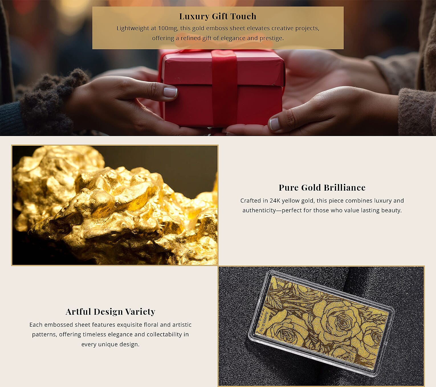 24K Gold Rose Flower Emboss Sheet 100mg Banner