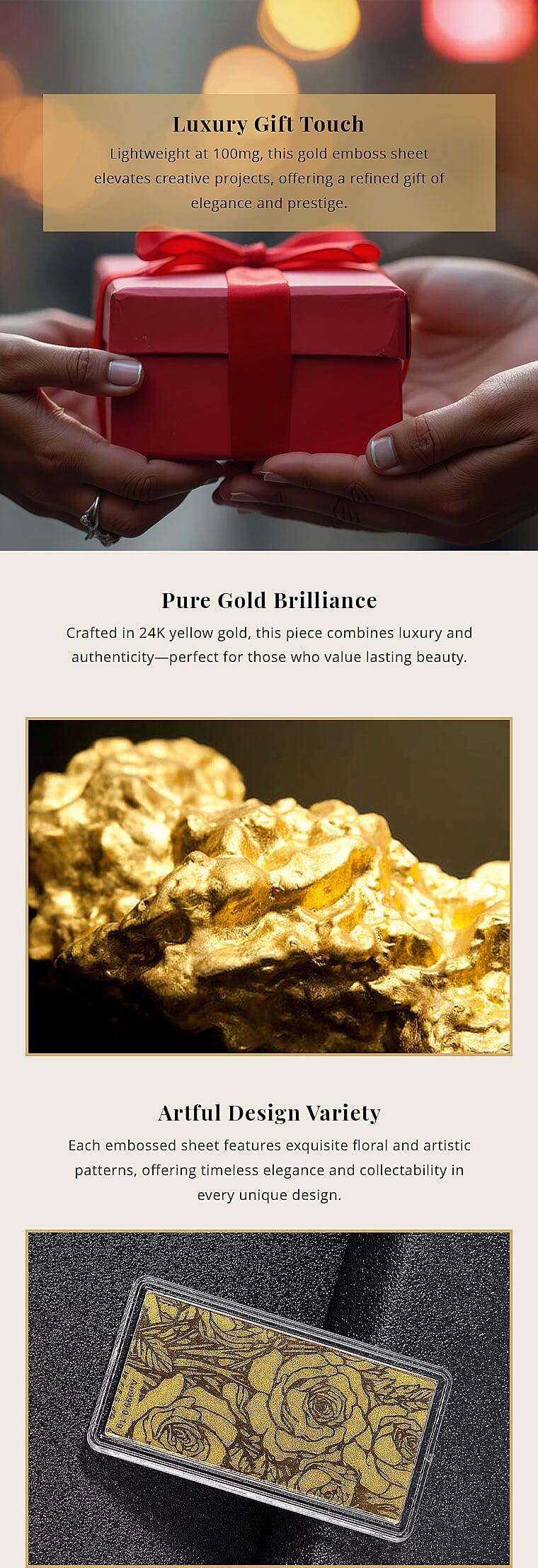 24K Gold Rose Flower Emboss Sheet 100mg Banner