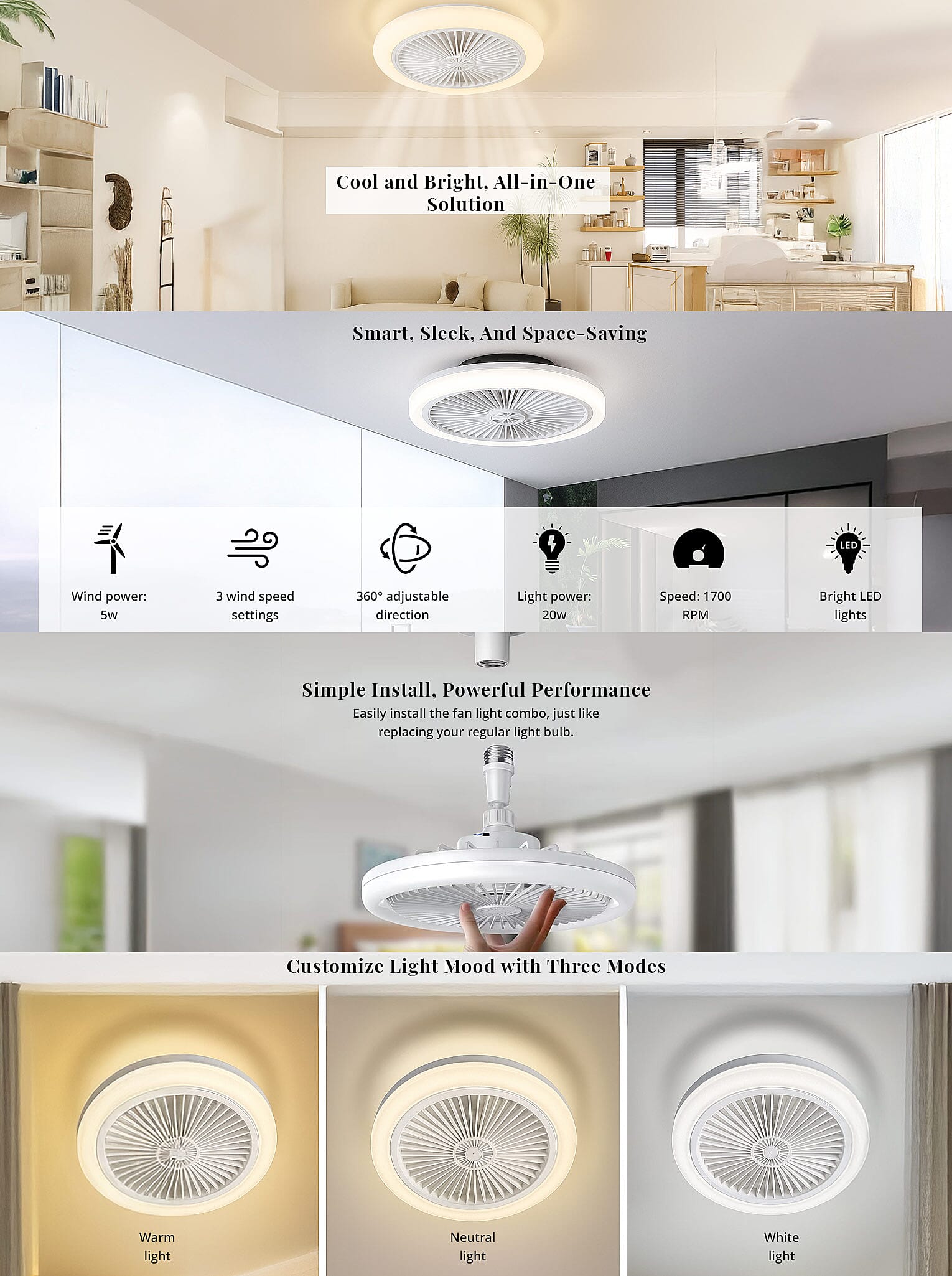 2-in-1 Ceiling Fan Light with Universal Lamp Holder and Remote Control Banner