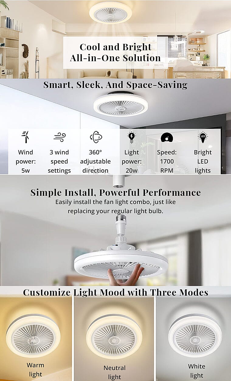2-in-1 Ceiling Fan Light with Universal Lamp Holder and Remote Control Banner