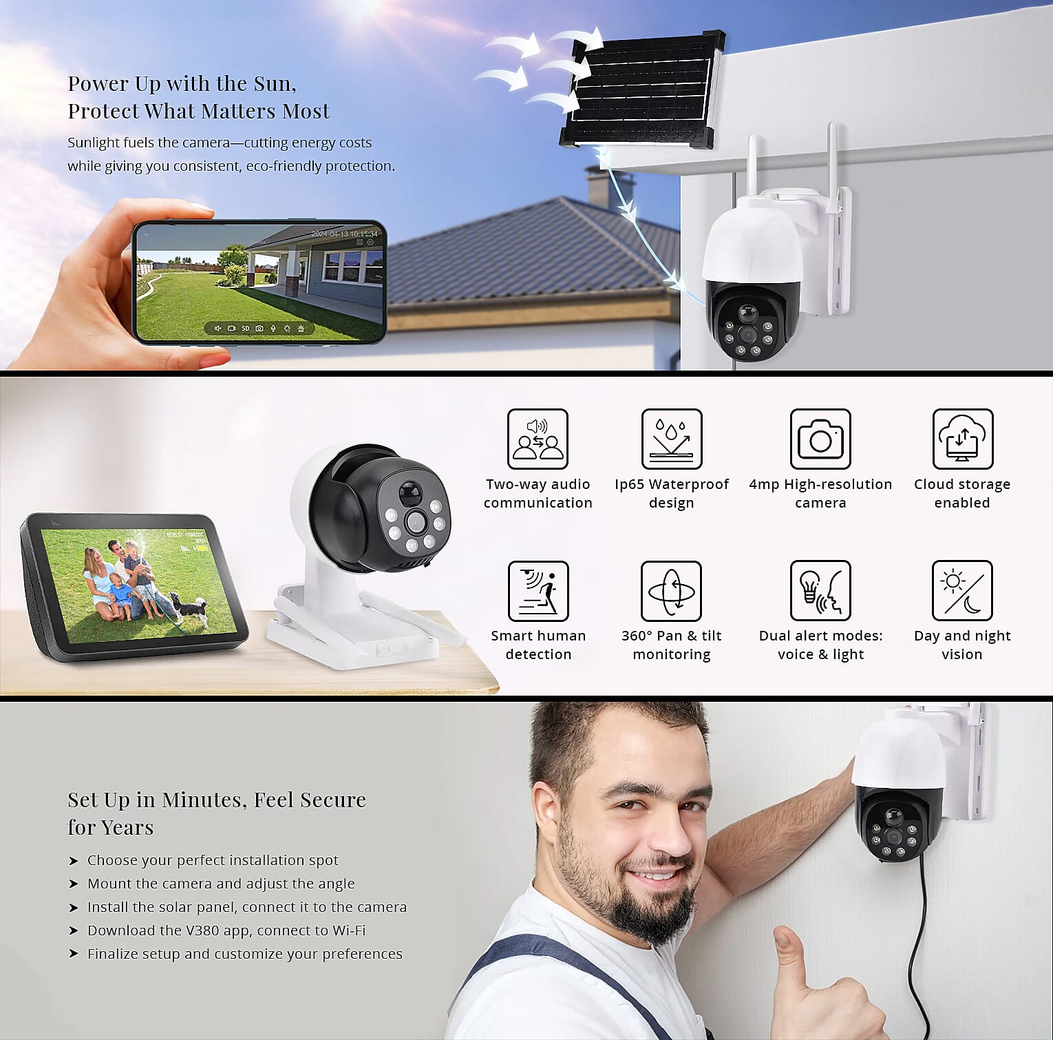 4MP WiFi Solar Security Camera with APP Control, Human Detection Banner