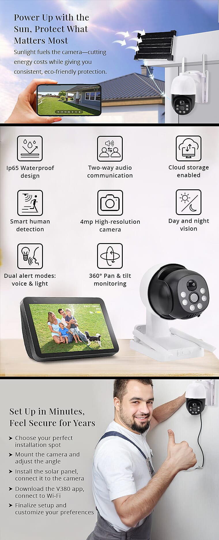 4MP WiFi Solar Security Camera with APP Control, Human Detection Banner