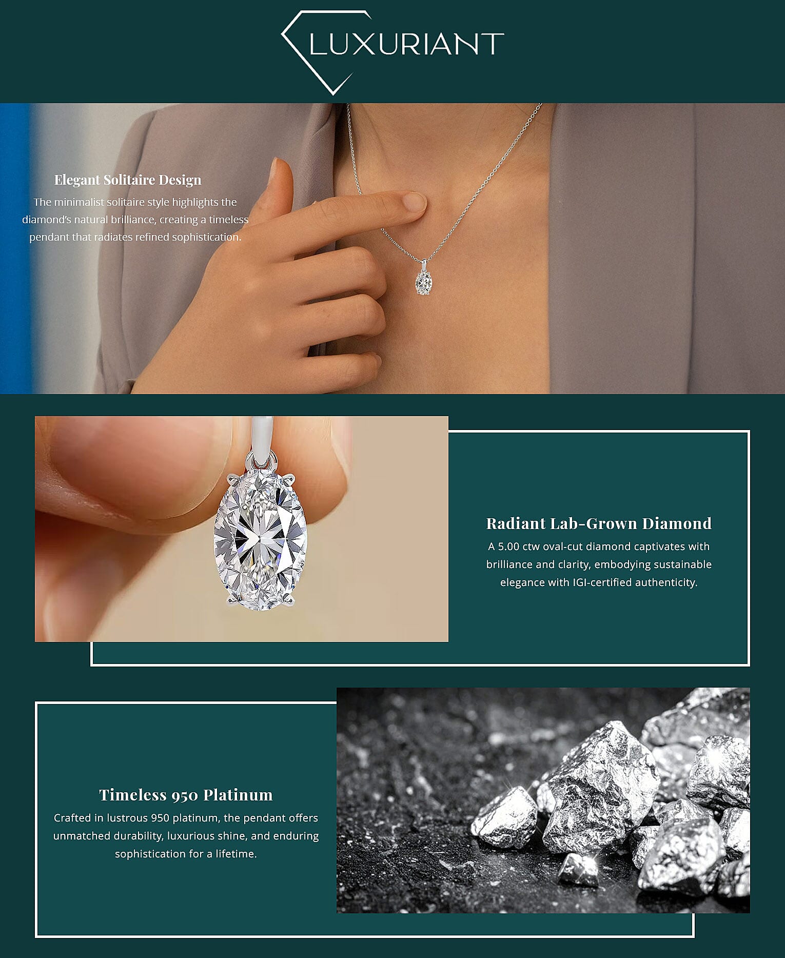 IGI Certified Luxuriant Lab Grown Diamond G VS1 5.00 ctw Pendant without Chain in 950 Platinum Banner