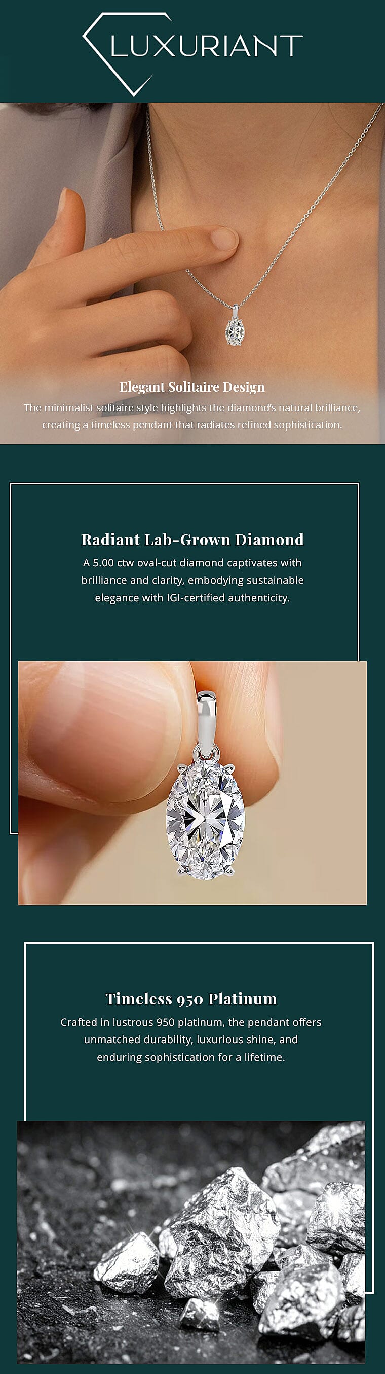 IGI Certified Luxuriant Lab Grown Diamond G VS1 5.00 ctw Pendant without Chain in 950 Platinum Banner
