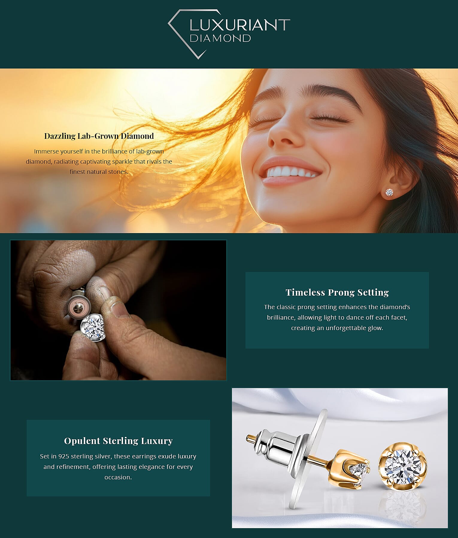 Luxuriant Lab Grown Diamond (I2) 0.20 ctw Solitaire Stud Earrings Banner