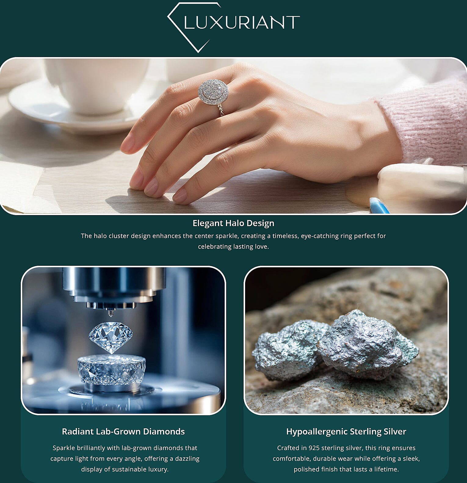 Luxuriant Lab Grown Diamond G SI 0.57 ctw Moonlit Promise Ring in Sterling Silver Banner