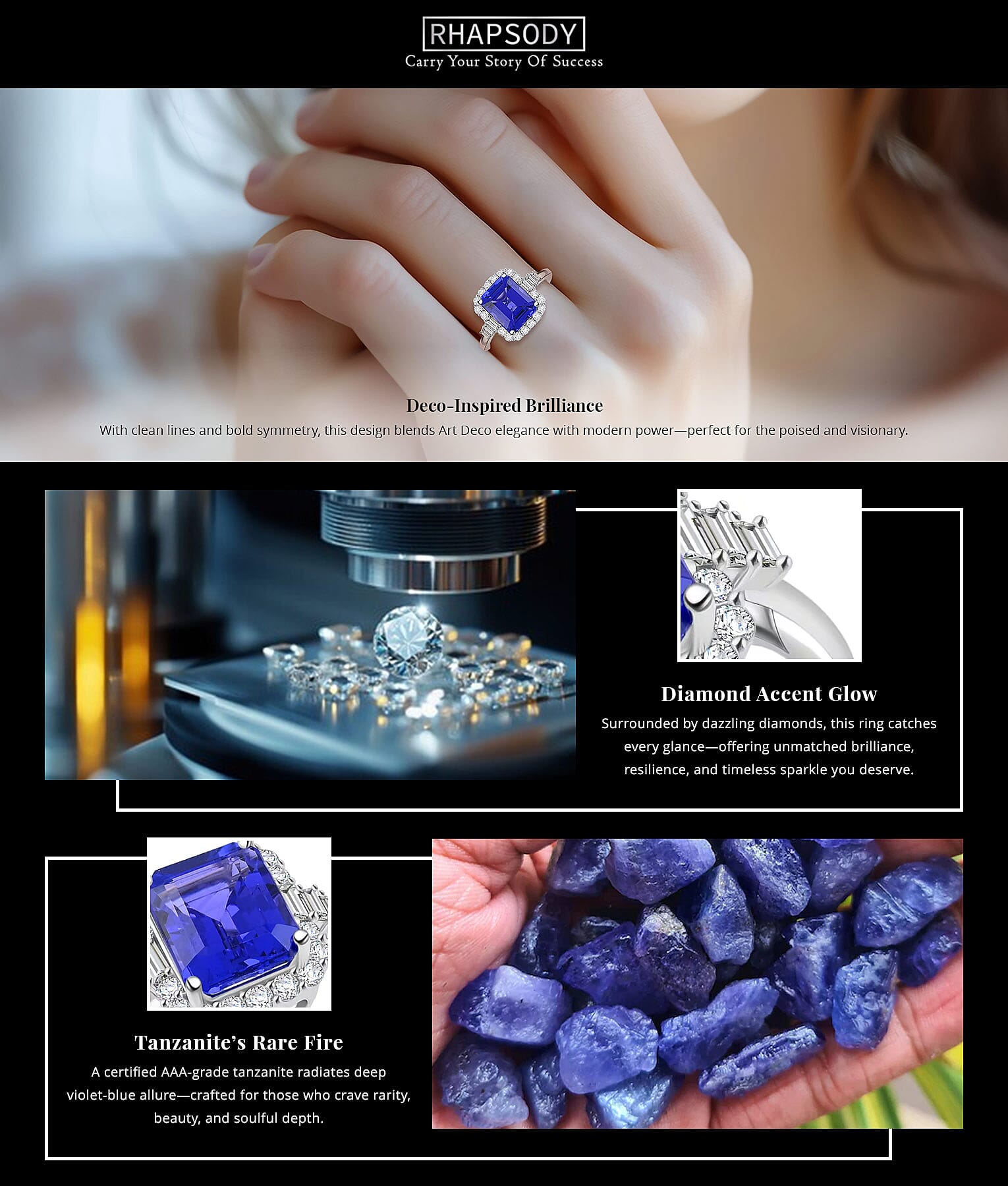 Certified & Appraised Rhapsody AAAA Tanzanite and E-F VS Diamond 4.00 ctw Ring in 950 Platinum 7.20 Grams Banner