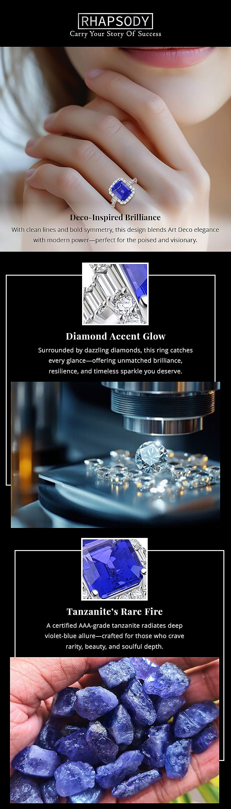 Certified & Appraised Rhapsody AAAA Tanzanite and E-F VS Diamond 4.00 ctw Ring in 950 Platinum 7.20 Grams Banner