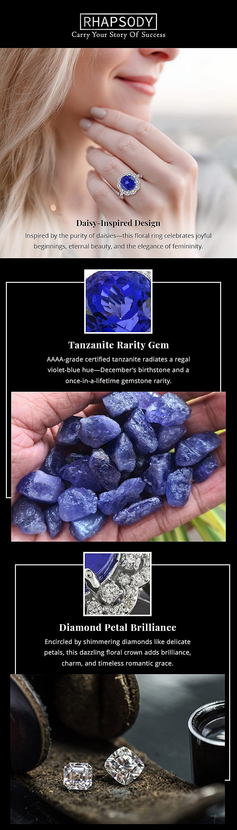 Certified and Appraised Rhapsody AAAA Tanzanite and E-F VS Diamond 4.35 ctw Ring in 950 Platinum 8.35 Grams Banner