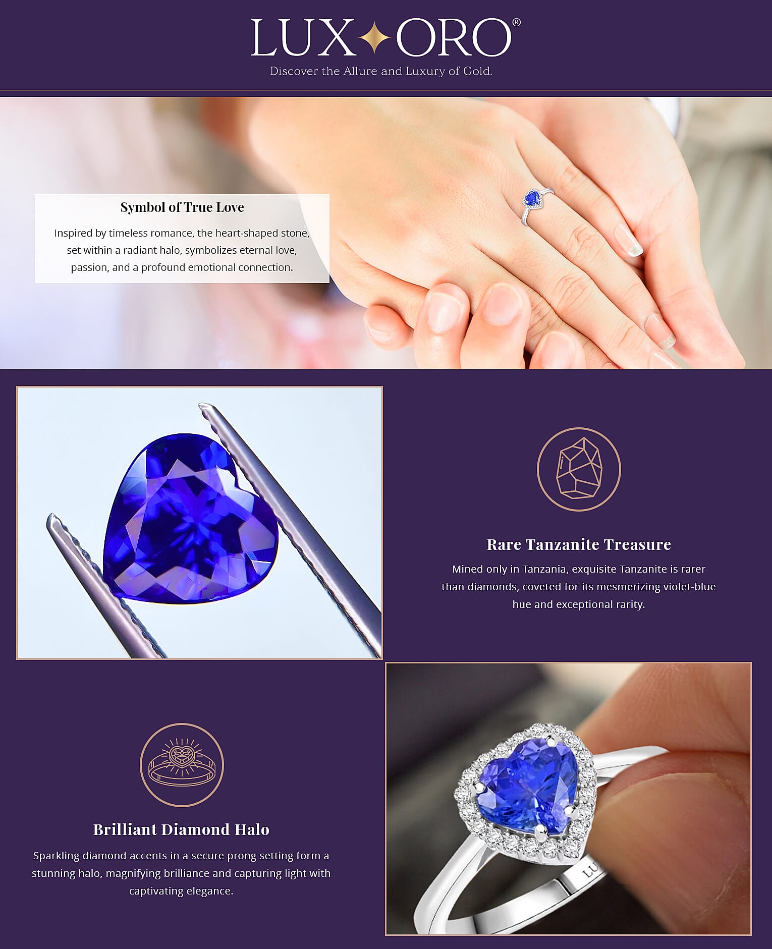 Certified & Appraised Luxoro 10K White Gold AAA Tanzanite, Diamond (G-H, I2) (0.20 cts) Ring Banner