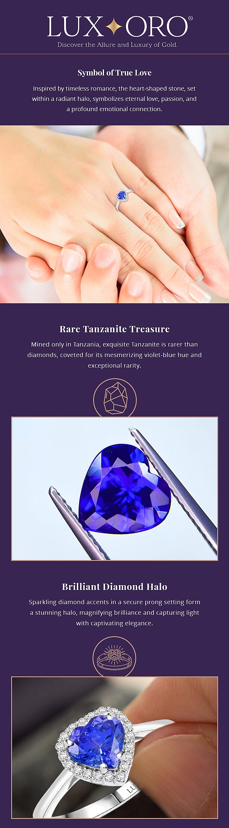Certified & Appraised Luxoro 10K White Gold AAA Tanzanite, Diamond (G-H, I2) (0.20 cts) Ring Banner