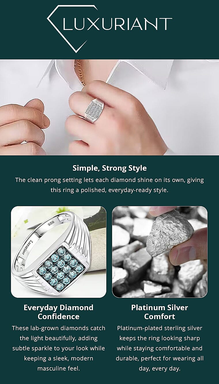 Luxuriant Lab Grown Diamond G-H SI 1.00 ctw Men's Ring in Rhodium Over Sterling Silver (Del. in 12-15 Days) Banner