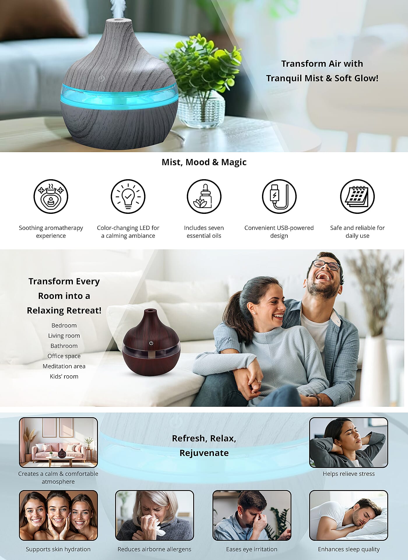 Ankur's Treasure Chest Color Changing LED Light 300ml Aroma Diffuser with 7 Essential Oils Banner