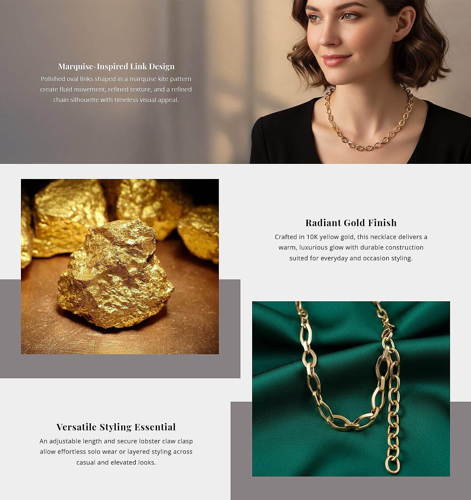 Italian 7mm Oval Marquise Kite Chain Necklace in 10K Yellow Gold 6 Grams 18-20 Inches Banner