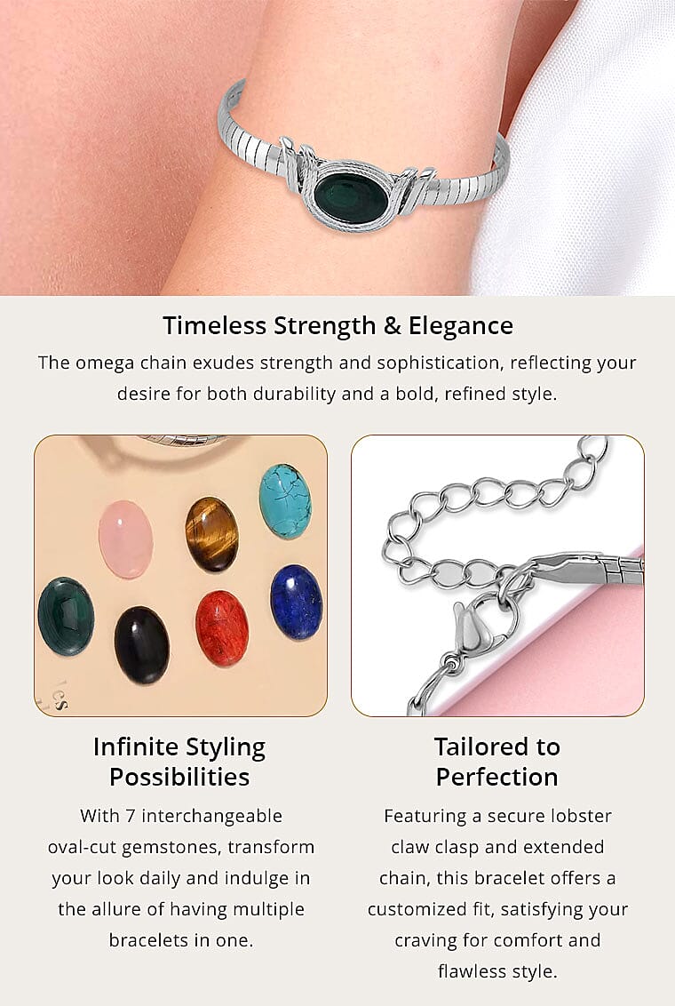 7pcs Interchangeable Multi Gemstone 59.50 ctw Bracelet in Stainless Steel Banner
