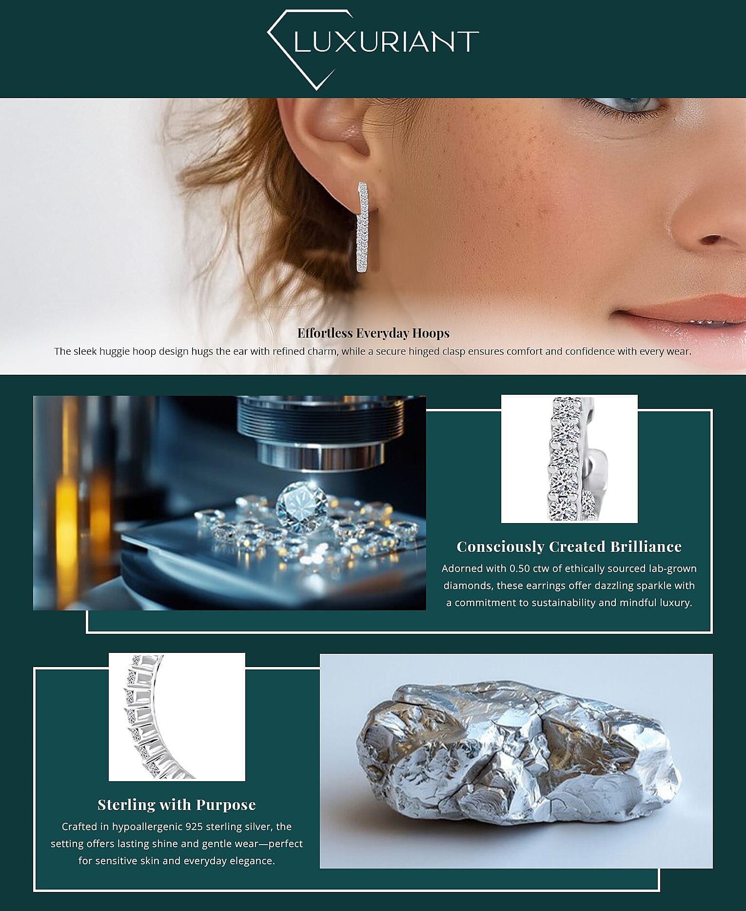 Luxuriant Lab Grown Diamond G SI 0.50 ctw Huggie Hoop Earrings in Sterling Silver Banner