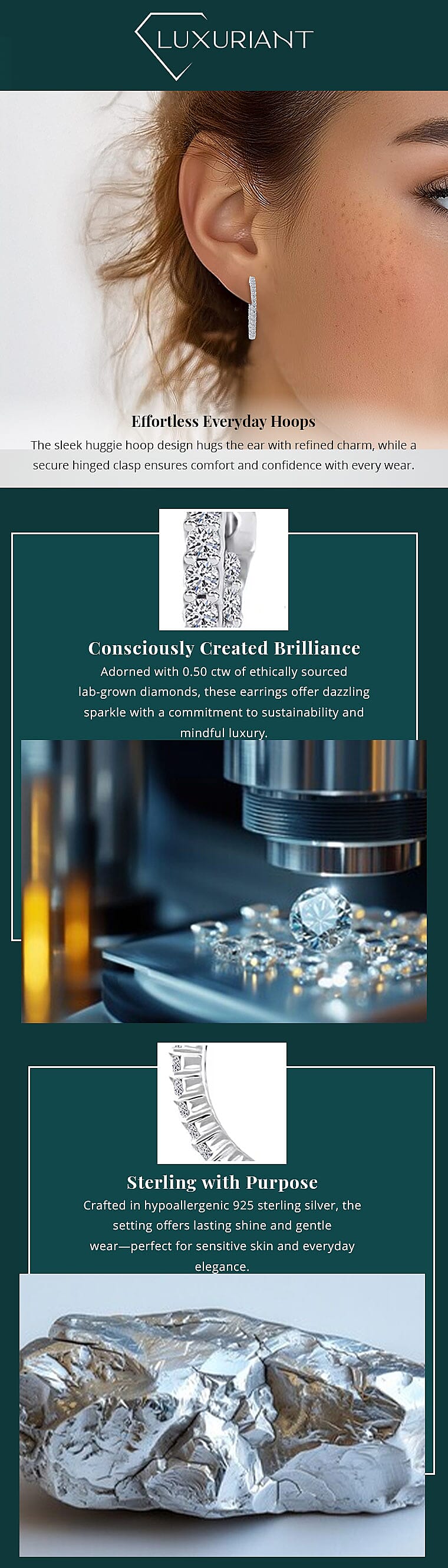 Luxuriant Lab Grown Diamond G SI 0.50 ctw Huggie Hoop Earrings in Sterling Silver Banner