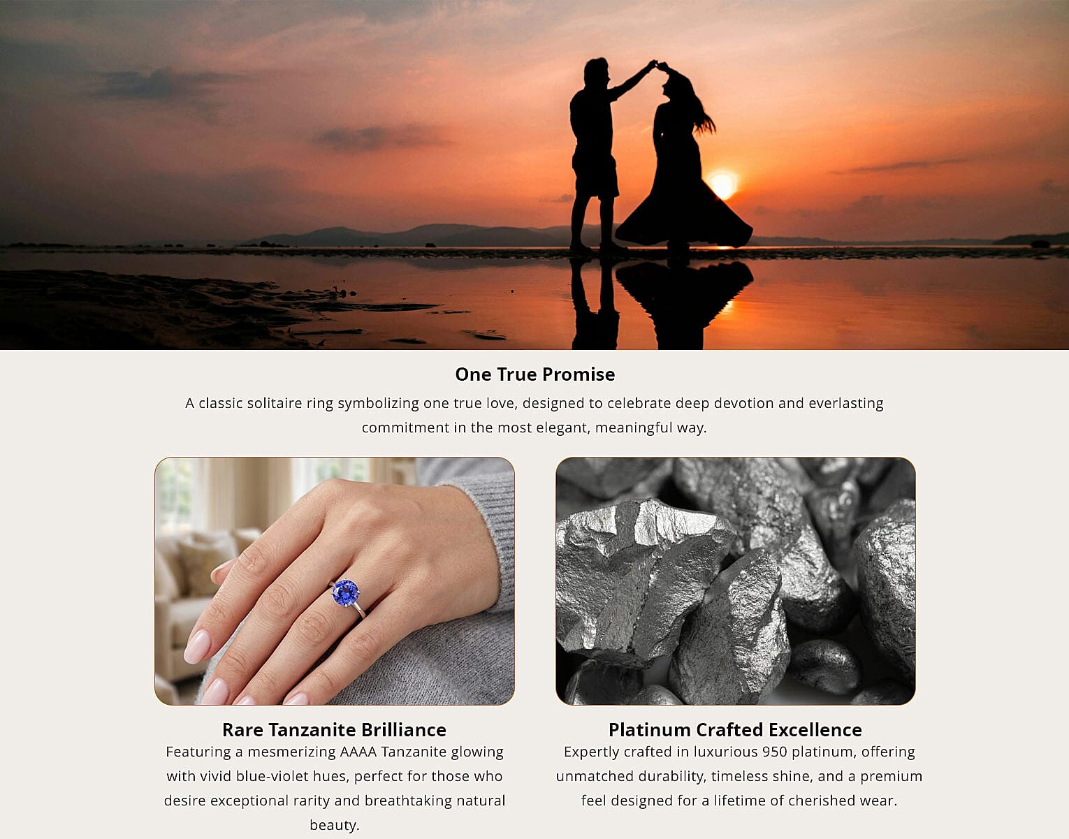 AAA Tanzanite 2.00 ctw Solitaire Ring in 950 Platinum Banner