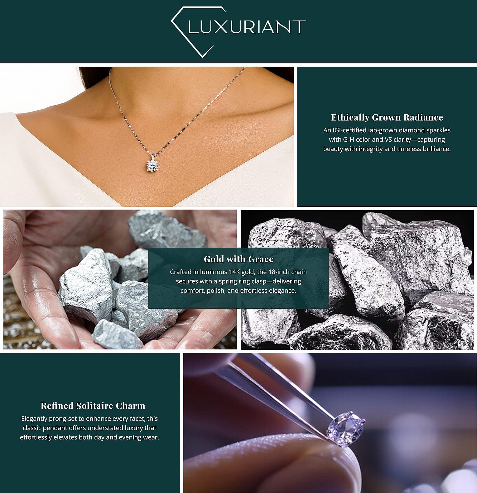 IGI Certified Luxuriant Lab Grown Diamond G-H VS 1.25 ctw Pendant Necklace 18 Inches in 14K White Gold Banner