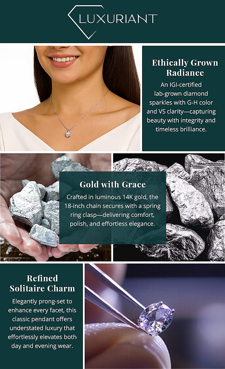 IGI Certified Luxuriant Lab Grown Diamond G-H VS 1.25 ctw Pendant Necklace 18 Inches in 14K White Gold Banner