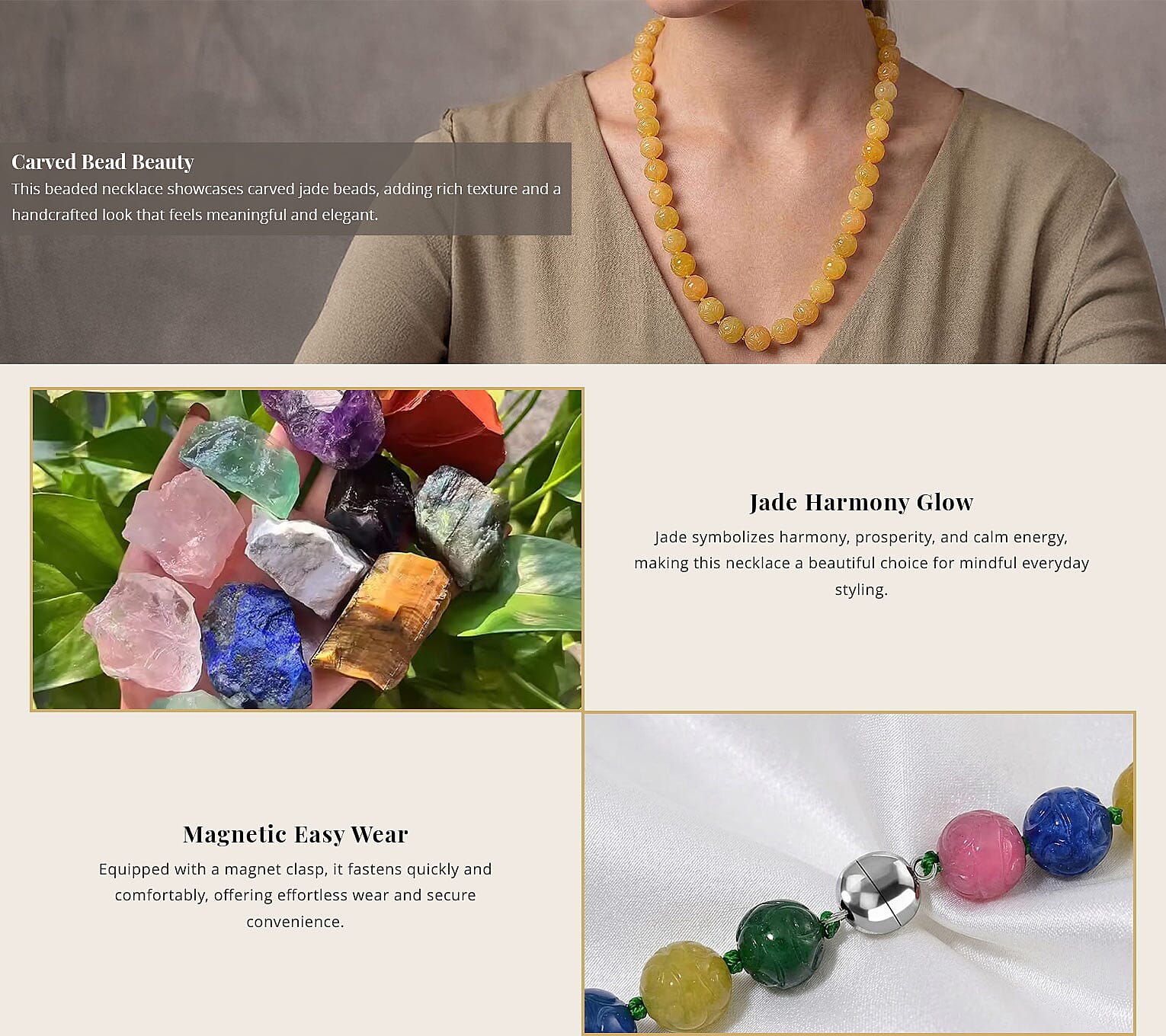 Honey Jade 570.00 ctw Carved Beaded Necklace in Rhodium Over Sterling Silver 20 Inches Banner