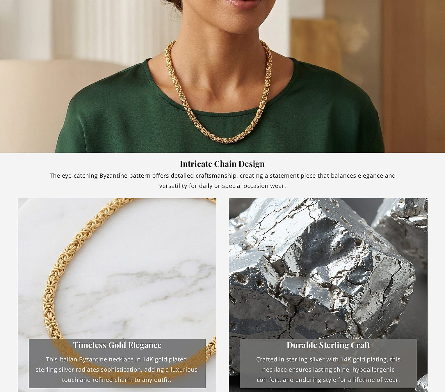 La Bella Italian Byzantine Chain Necklace in 14K Yellow Gold Over Sterling Silver 22-24 Inches 31.10 Grams Banner