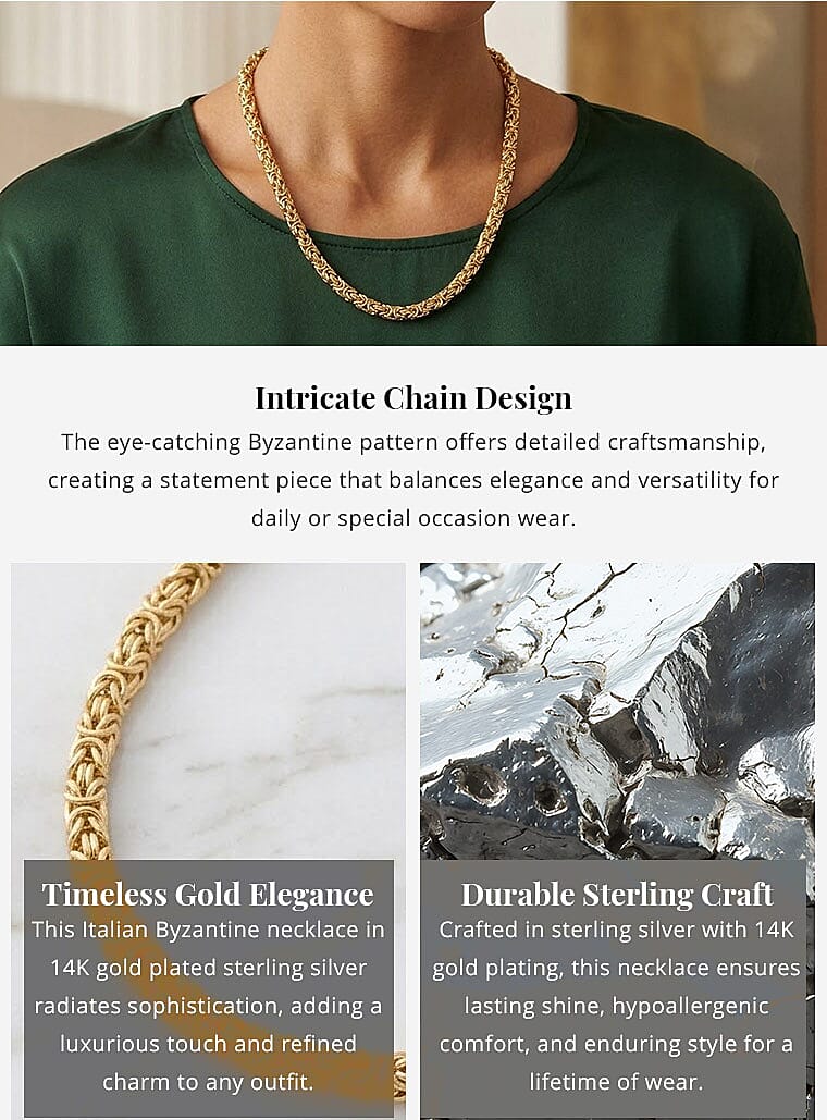 La Bella Italian Byzantine Chain Necklace in 14K Yellow Gold Over Sterling Silver 22-24 Inches 31.10 Grams Banner