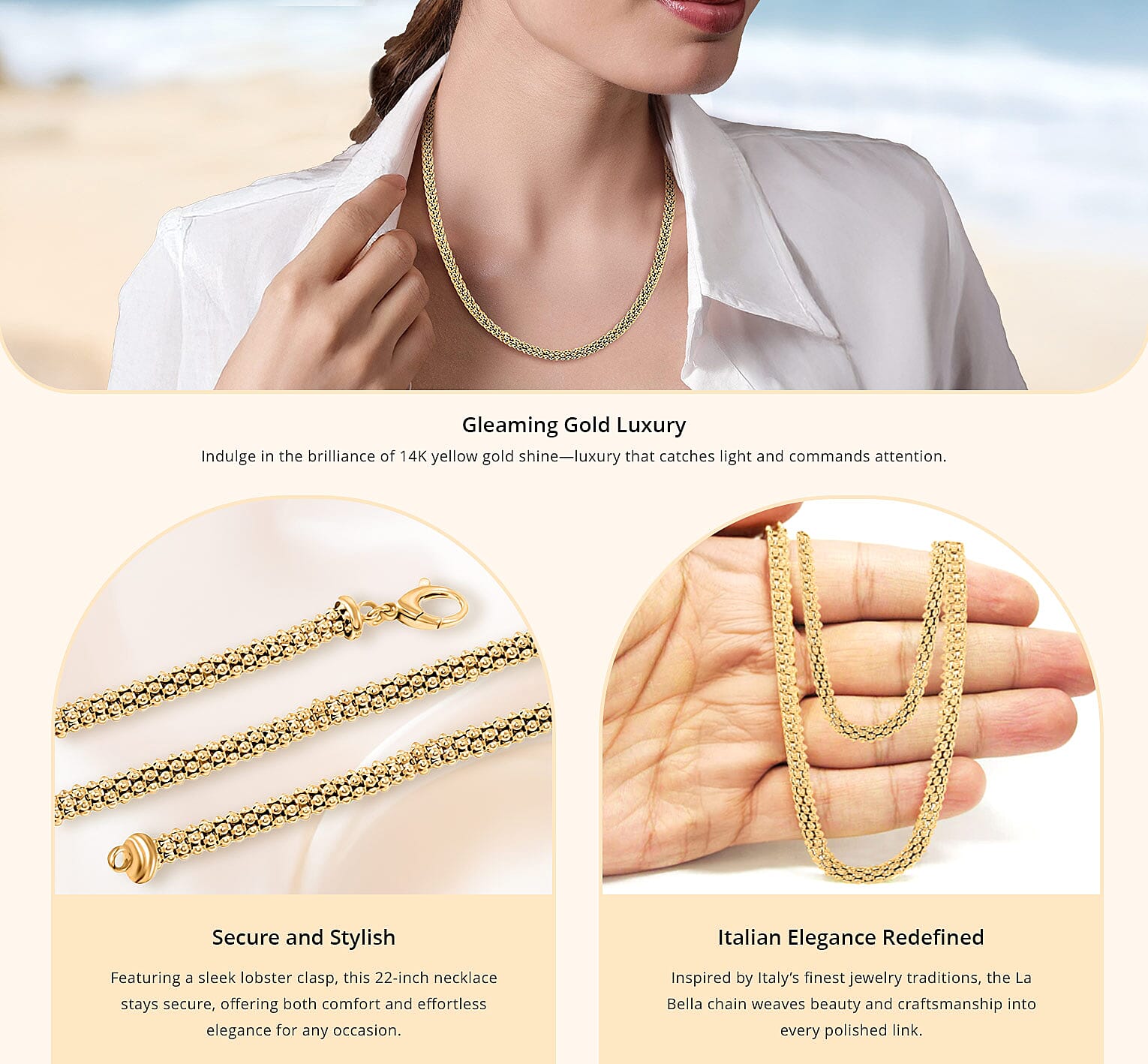 Italian La Bella Chain Necklace in 14K Yellow Gold Over Sterling Silver Banner