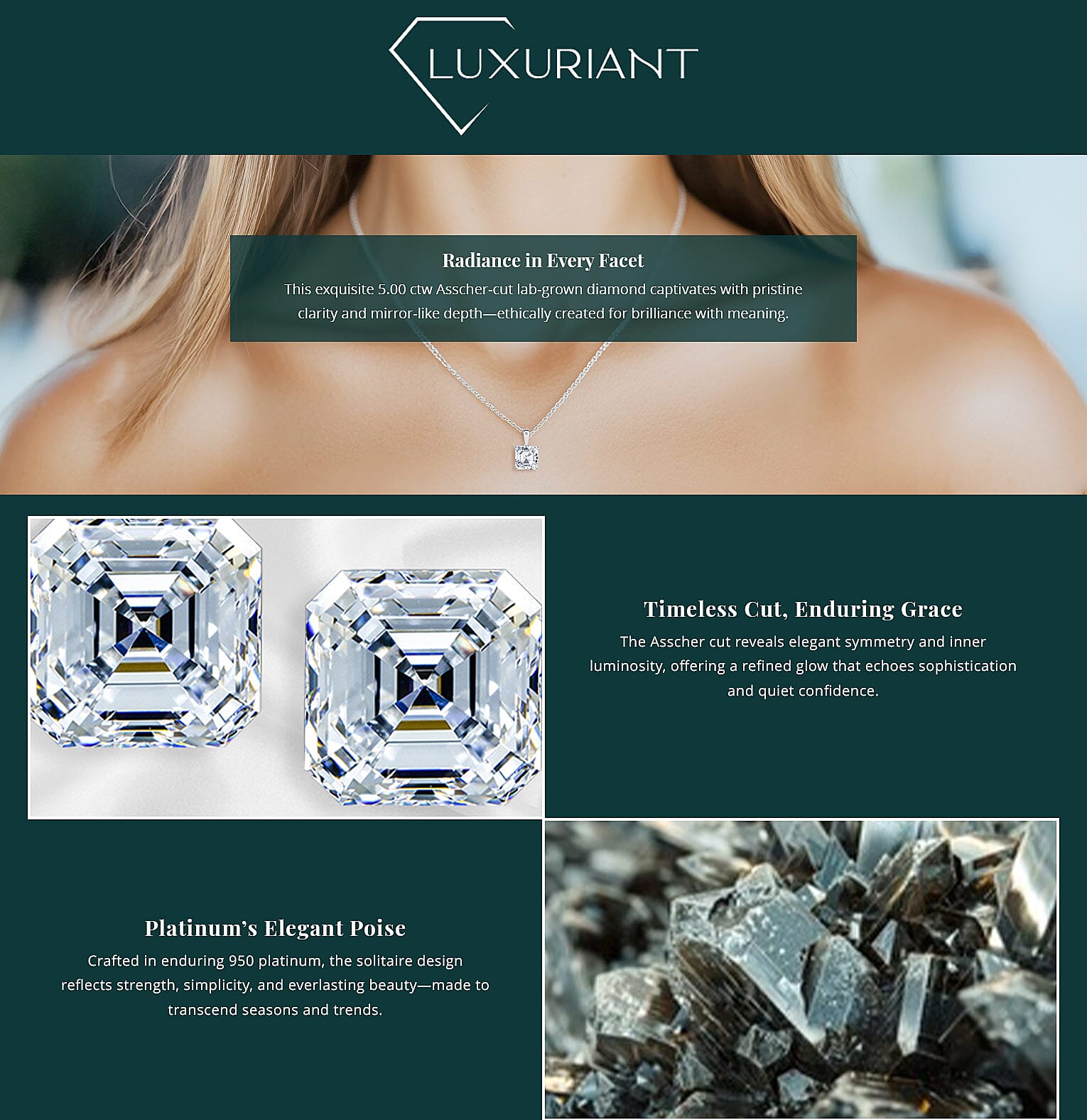 IGI Certified Asscher Cut Luxuriant Lab Grown Diamond G VS2 5.00 ctw Pendant without Chain Banner