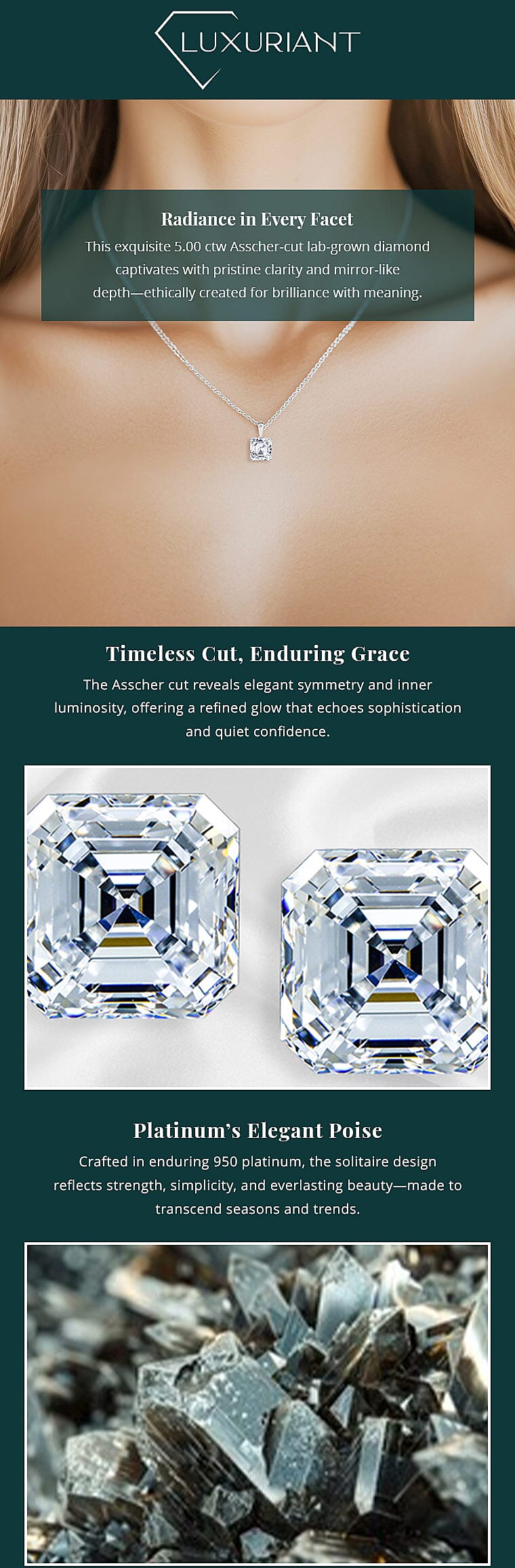 IGI Certified Asscher Cut Luxuriant Lab Grown Diamond G VS2 5.00 ctw Pendant without Chain Banner