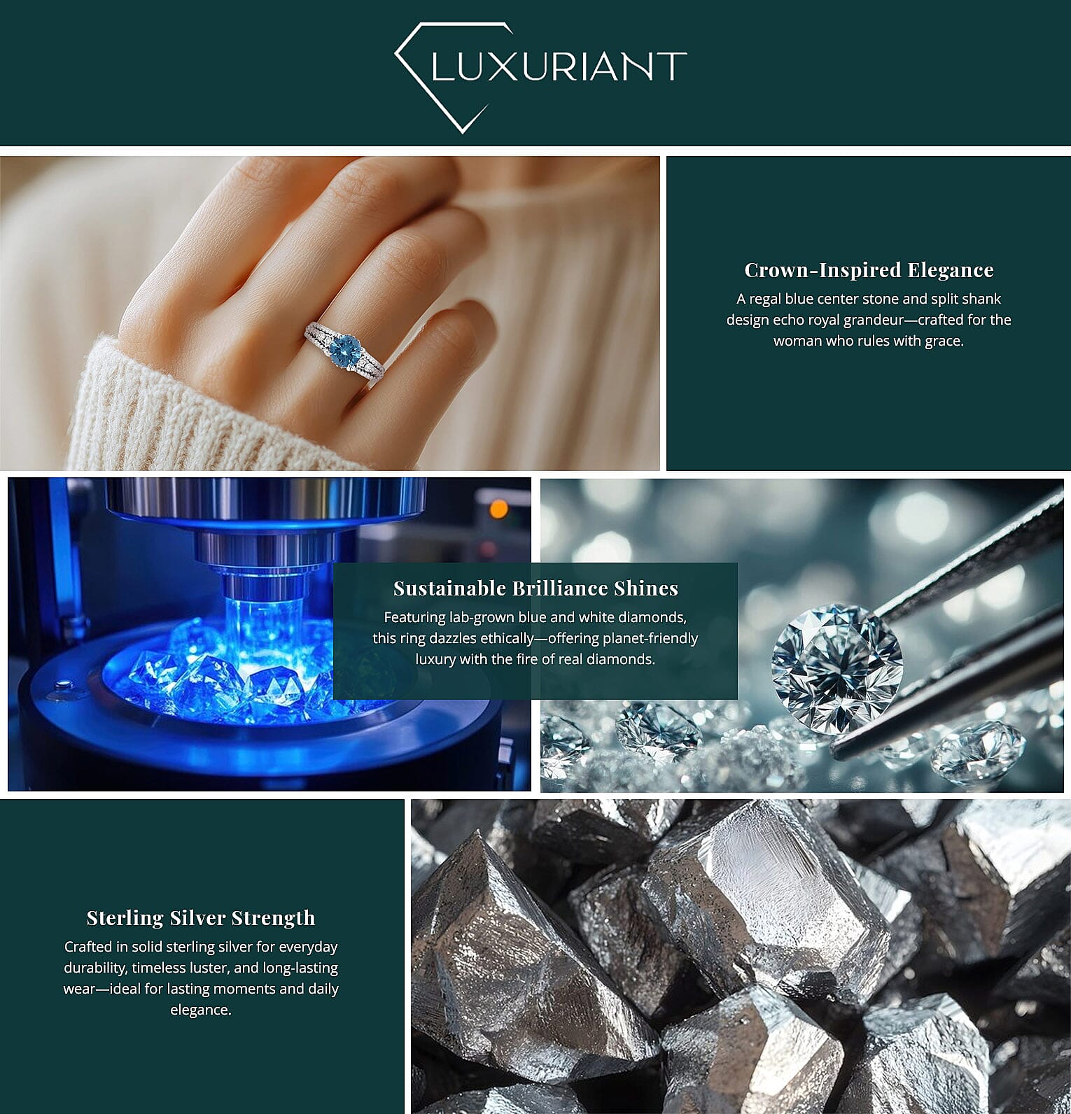 Luxuriant Lab Grown Blue Diamond (IR) and Lab Grown White Diamond VS-SI 2.00 ctw Azure Crown Ring Banner