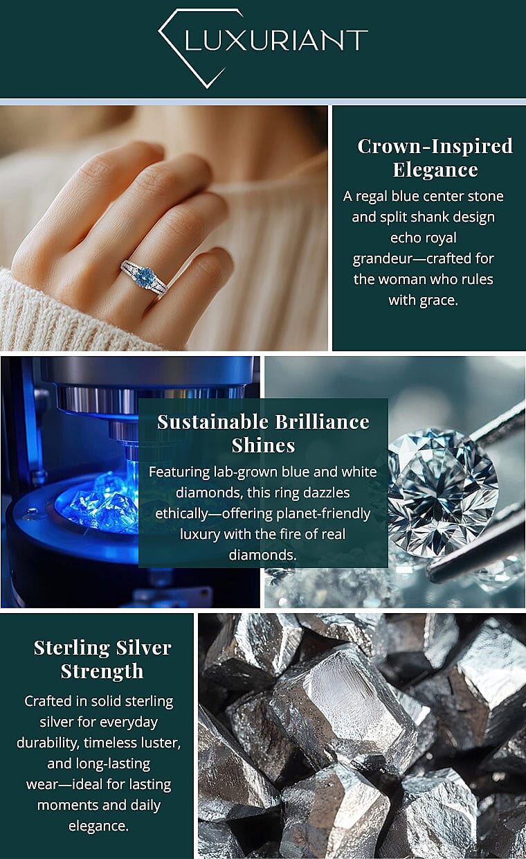 Luxuriant Lab Grown Blue Diamond (IR) and Lab Grown White Diamond VS-SI 2.00 ctw Azure Crown Ring Banner