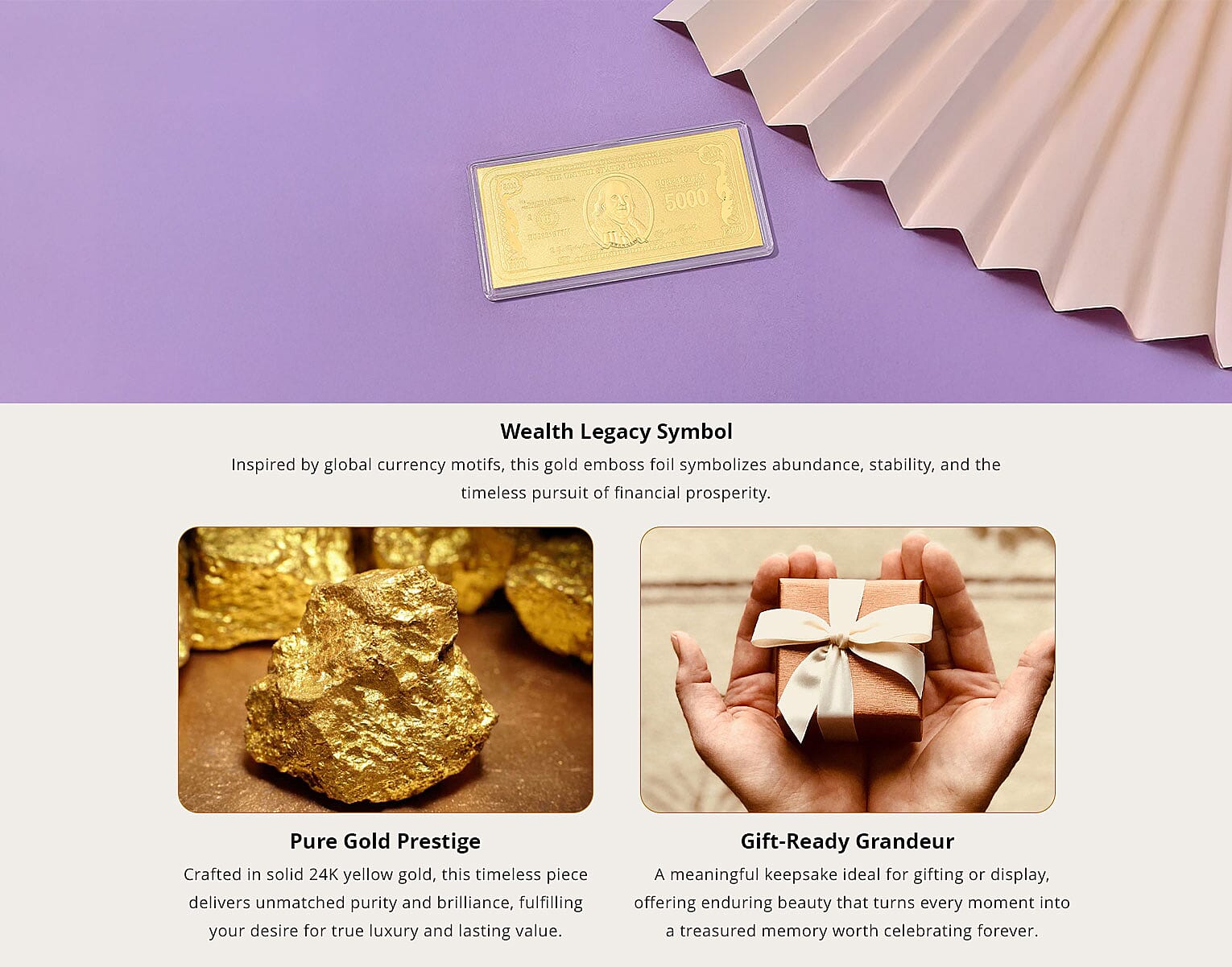 24K Golden Currency of Fortune Emboss Sheet (103x49mm) 1g Banner