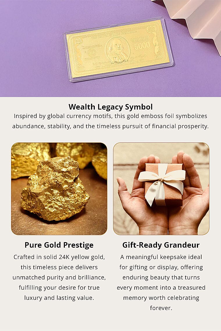 24K Golden Currency of Fortune Emboss Sheet (103x49mm) 1g Banner