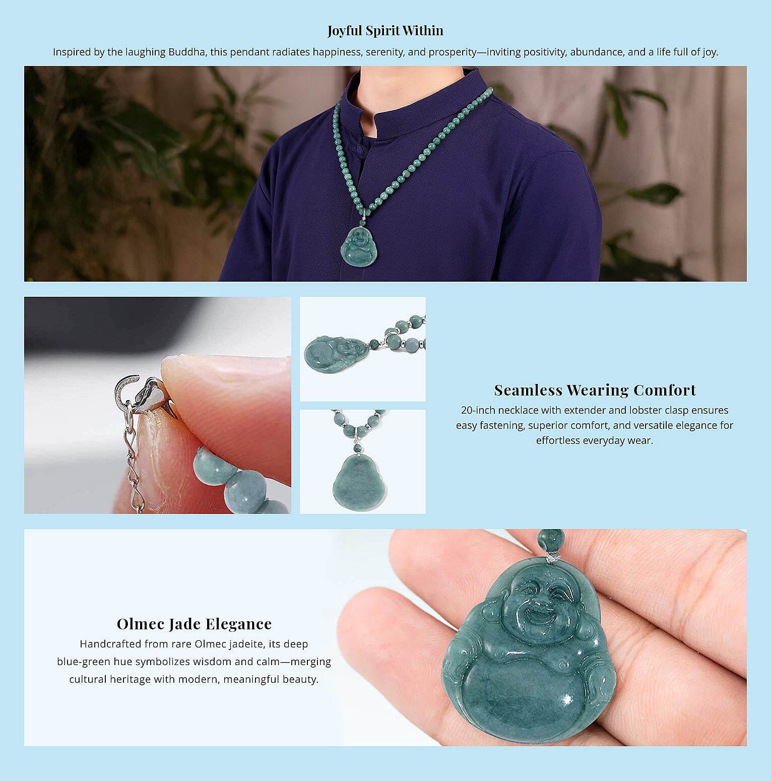 Natural Olmec Jadeite 310.00 ctw Carved Buddha Pendant with Beaded Necklace Banner