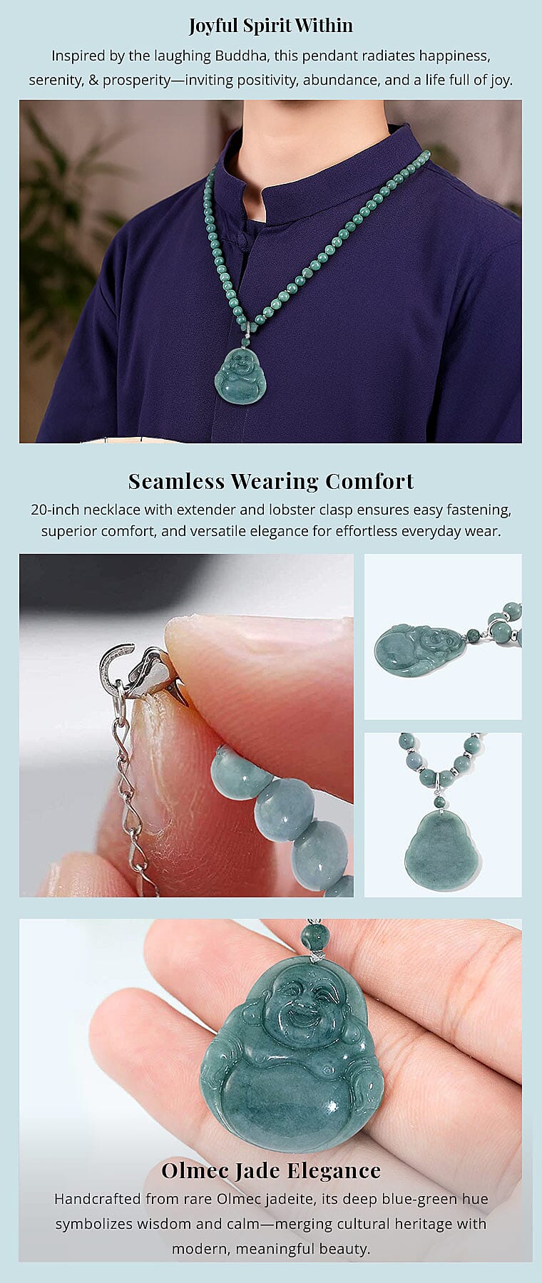 Natural Olmec Jadeite 310.00 ctw Carved Buddha Pendant with Beaded Necklace Banner