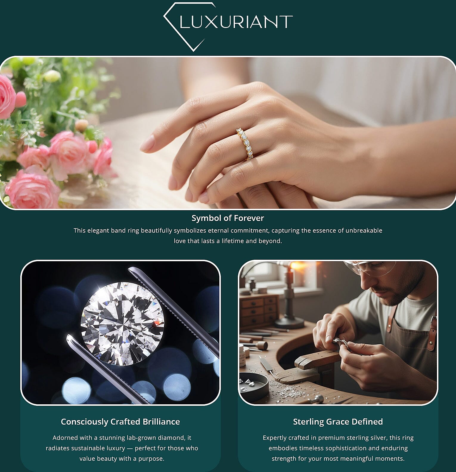 Luxuriant Lab Grown Diamond 0.30 ctw Band Ring in 18K Vermeil YG Over Sterling Silver (Size 10.0) Banner