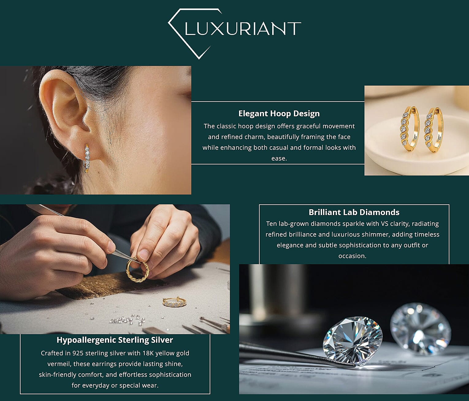 Luxuriant Lab Grown Diamond VS 0.30 ctw Earrings in 18K Vermeil Yellow Gold Over Sterling Silver Banner