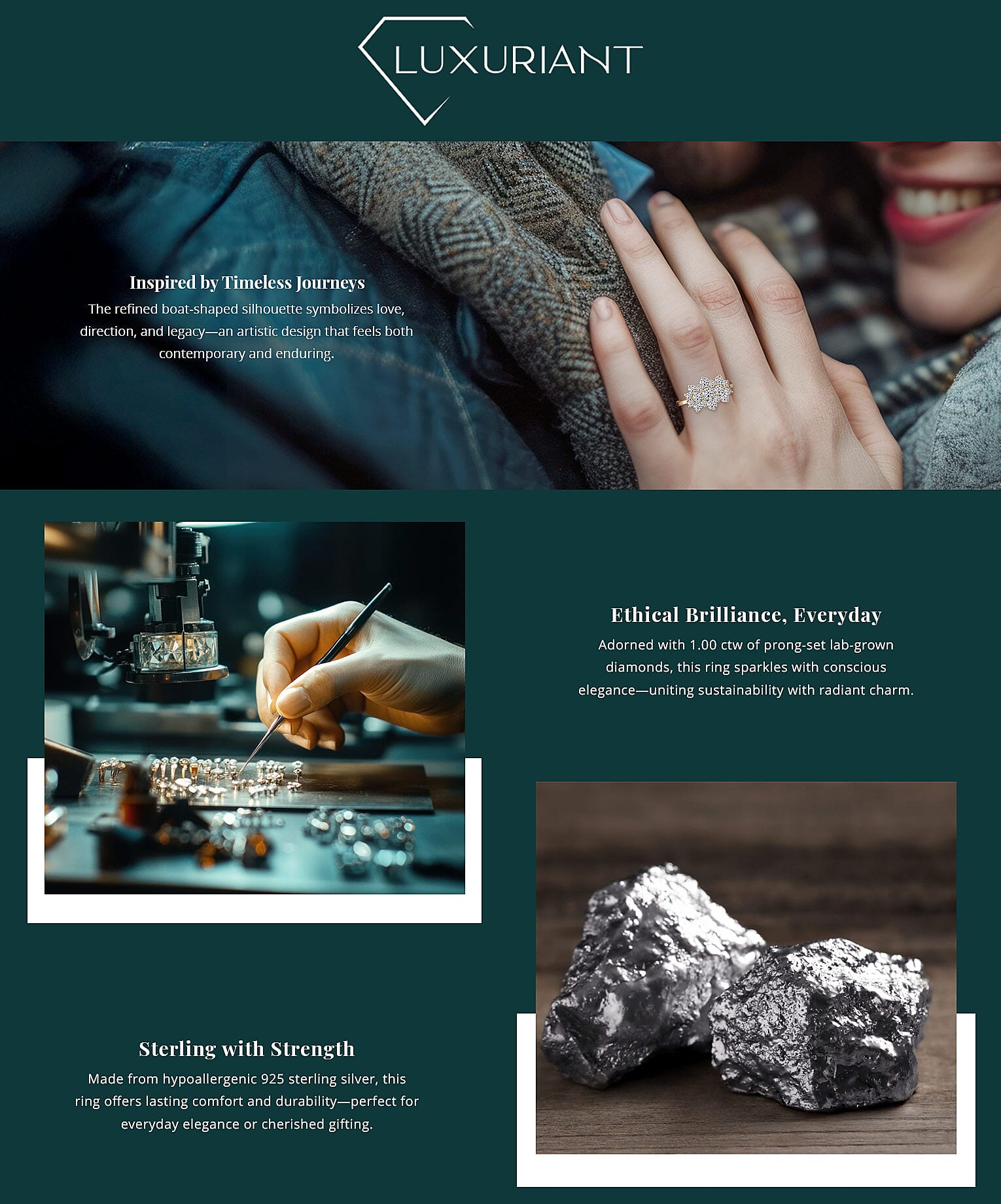 Luxuriant Lab Grown Diamond G-H SI 1.00 ctw Boat Shaped Ring in 18K Vermeil Yellow Gold Over Sterling Silver Banner