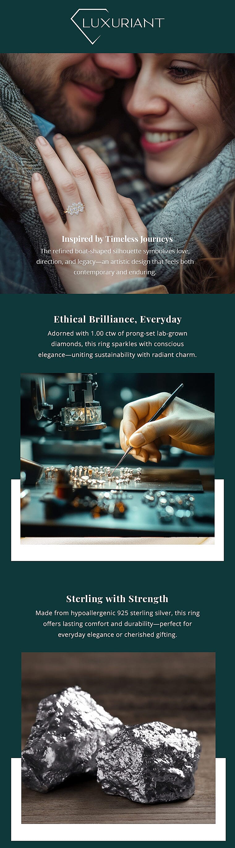 Luxuriant Lab Grown Diamond G-H SI 1.00 ctw Boat Shaped Ring in 18K Vermeil Yellow Gold Over Sterling Silver Banner