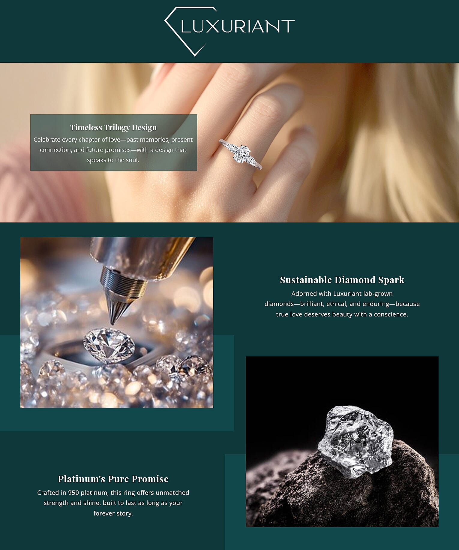 Luxuriant Lab Grown Diamond E-F VS 1.00 ctw Wing Trinity Ring in 950 Platinum Banner