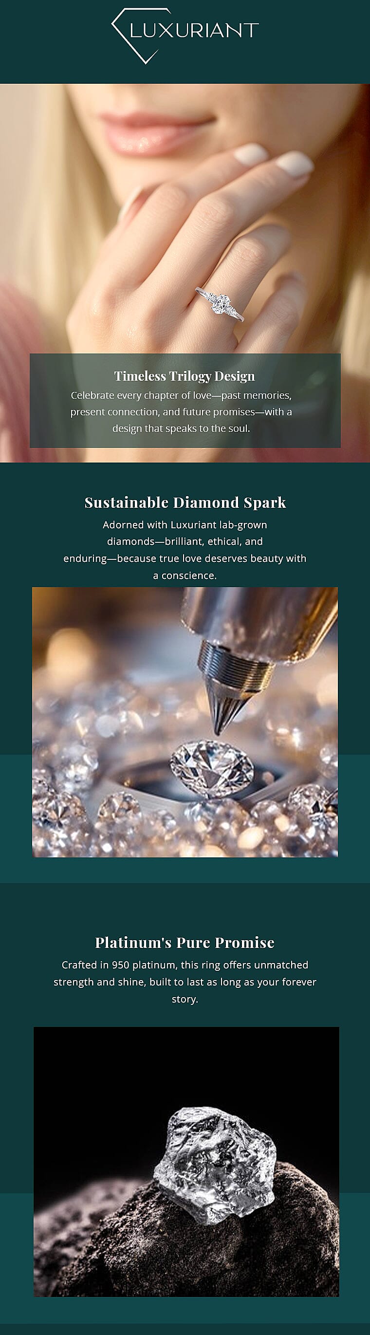 Luxuriant Lab Grown Diamond E-F VS 1.00 ctw Wing Trinity Ring in 950 Platinum Banner