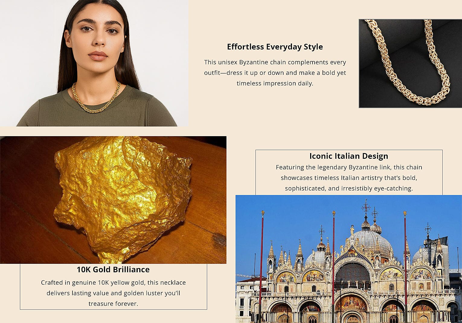 Italian 7.5mm Byzantine Chain Necklace in 10K Yellow Gold 13.6 Grams 18 Inches Banner