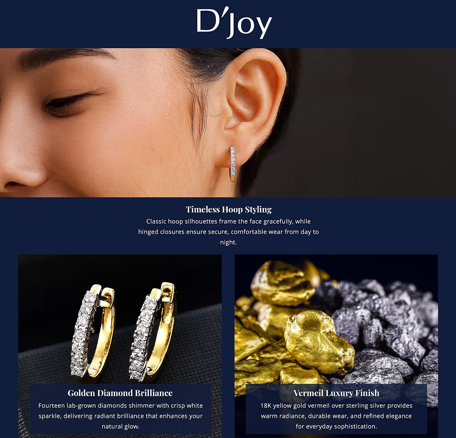 D'Joy Lab Grown Diamond I1 0.50 ctw Hoop Earrings in 18K Vermeil Yellow Gold Over Sterling Silver (Del. in 12-15 Days) Banner