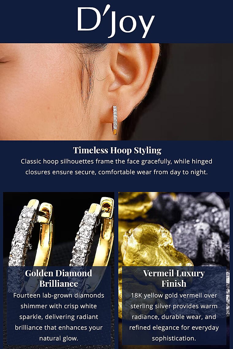 D'Joy Lab Grown Diamond I1 0.50 ctw Hoop Earrings in 18K Vermeil Yellow Gold Over Sterling Silver (Del. in 12-15 Days) Banner