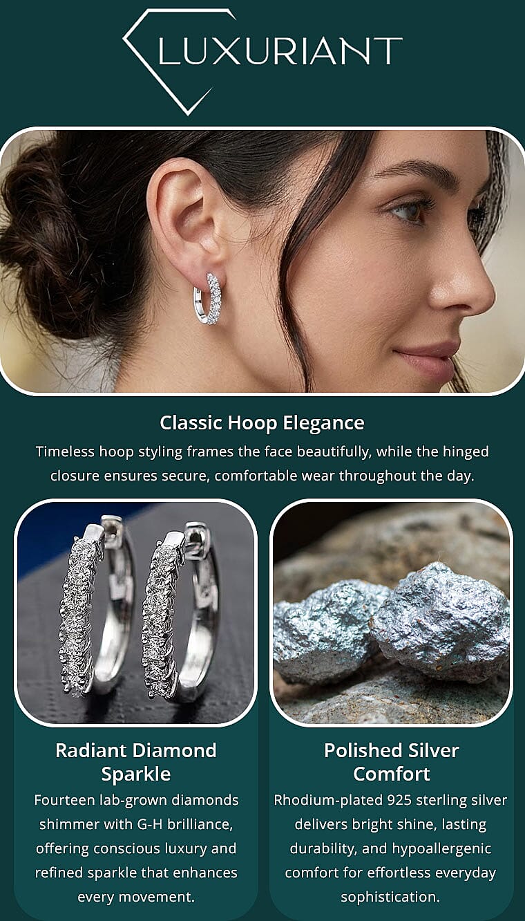 D'Joy Lab Grown Diamond I1 0.60 ctw Hoop Earrings in Rhodium Over Sterling Silver (Del. in 12-15 Days) Banner