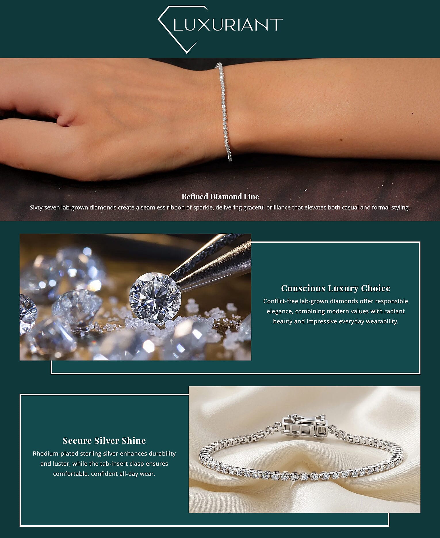 Luxuriant Lab Grown Diamond I2-I3 1.00 ctw Bracelet in Rhodium Over Sterling Silver (6.50 In) (Del. in 12-15 Days) Banner