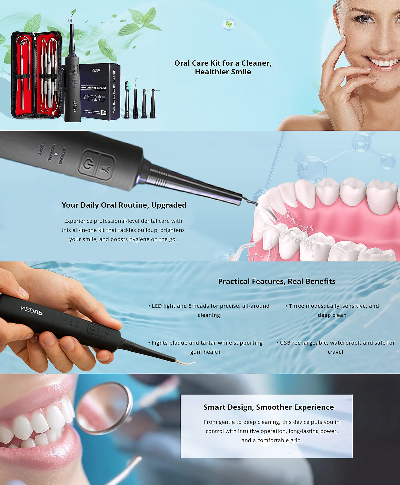 MedUp Cordless Electric Plaque Remover & Toothbrush Tooth Cleaning Kit Banner
