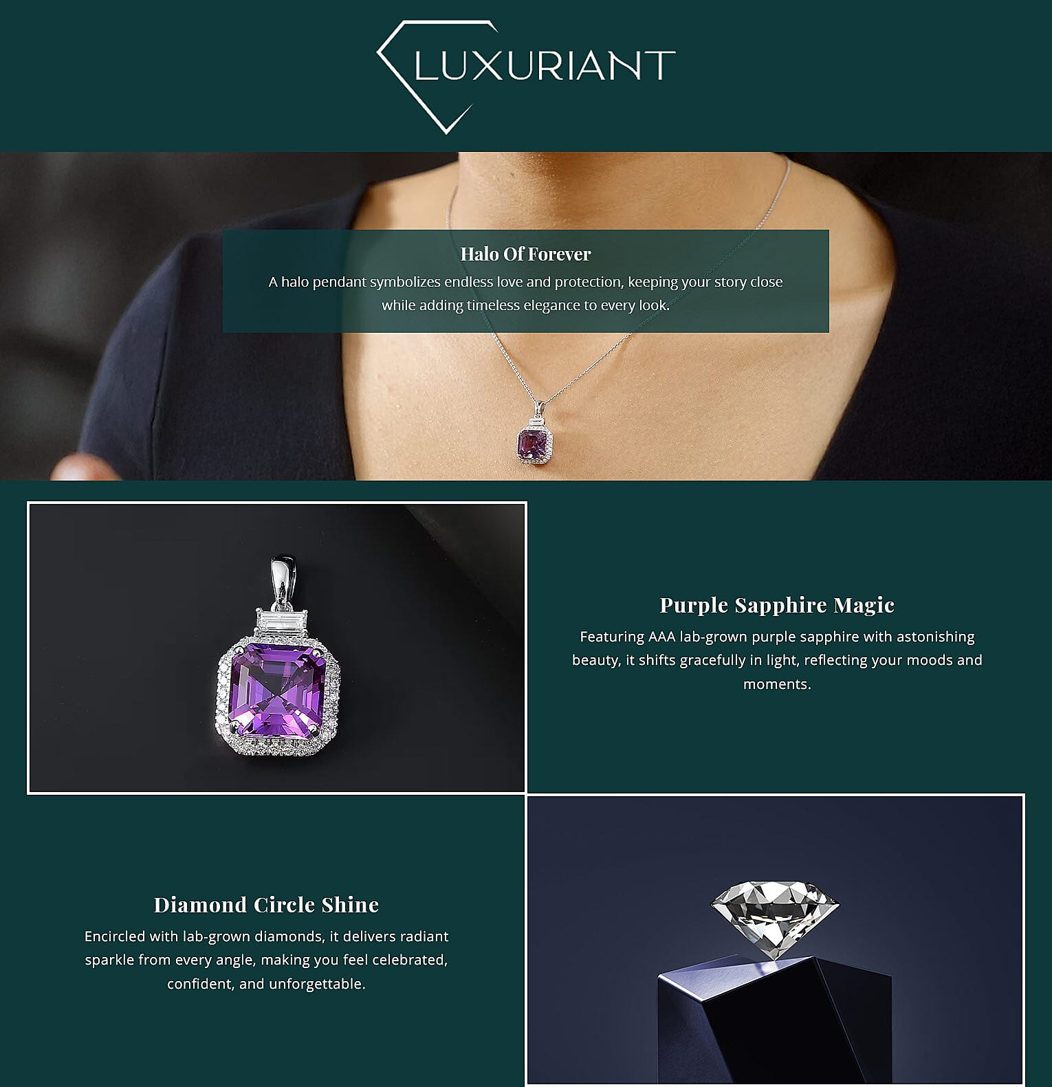 Luxuriant 10K White Gold AAA Lab Grown Purple Sapphire and E-F VS Lab Grown Diamond 6.98 ctw Pendant Necklace (18 Inches) Banner