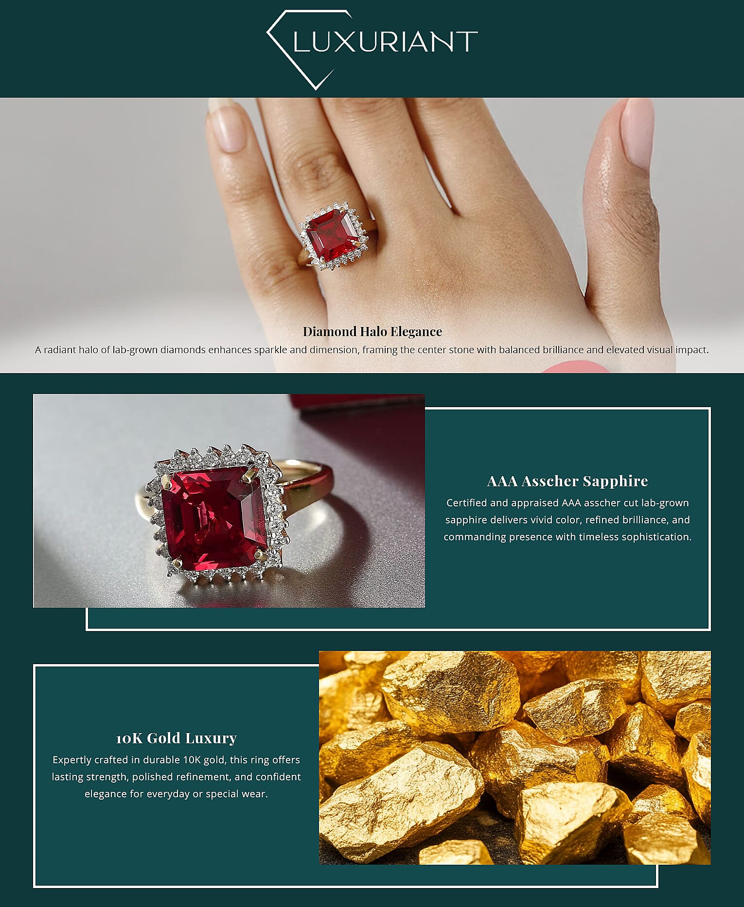 Certified & Appraised Luxuriant 10K Yellow Gold AAA Asscher Cut Lab Grown Padparadscha Sapphire, E-F VS Lab Grown Diamond 6.89 ctw Ring Banner